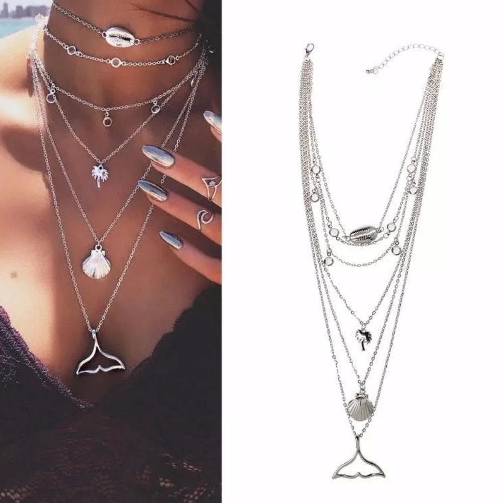 {MARIELLA} boho mermaid tail shell layer necklace - Picture 5 of 7